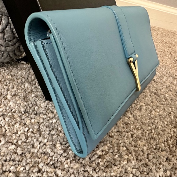 EUC🩵Saint Laurent Paris Blue Glacier Leather Y Line Flap Wallet - Picture 4 of 15